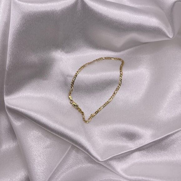 Kisper Made in Italy 18K Gold Sterling Silver Figaro Link Chain Anklet - Picture 5 of 6